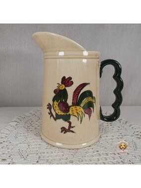Metlox Poppytrail Rooster Pitcher Cream & Green 6 3/4" Tall Vintage Farmhouse